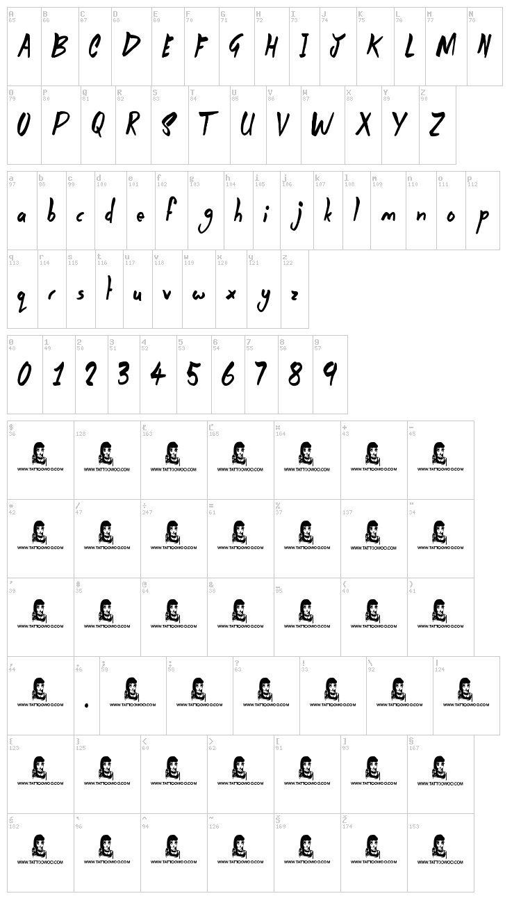Darkside of the Morning font map